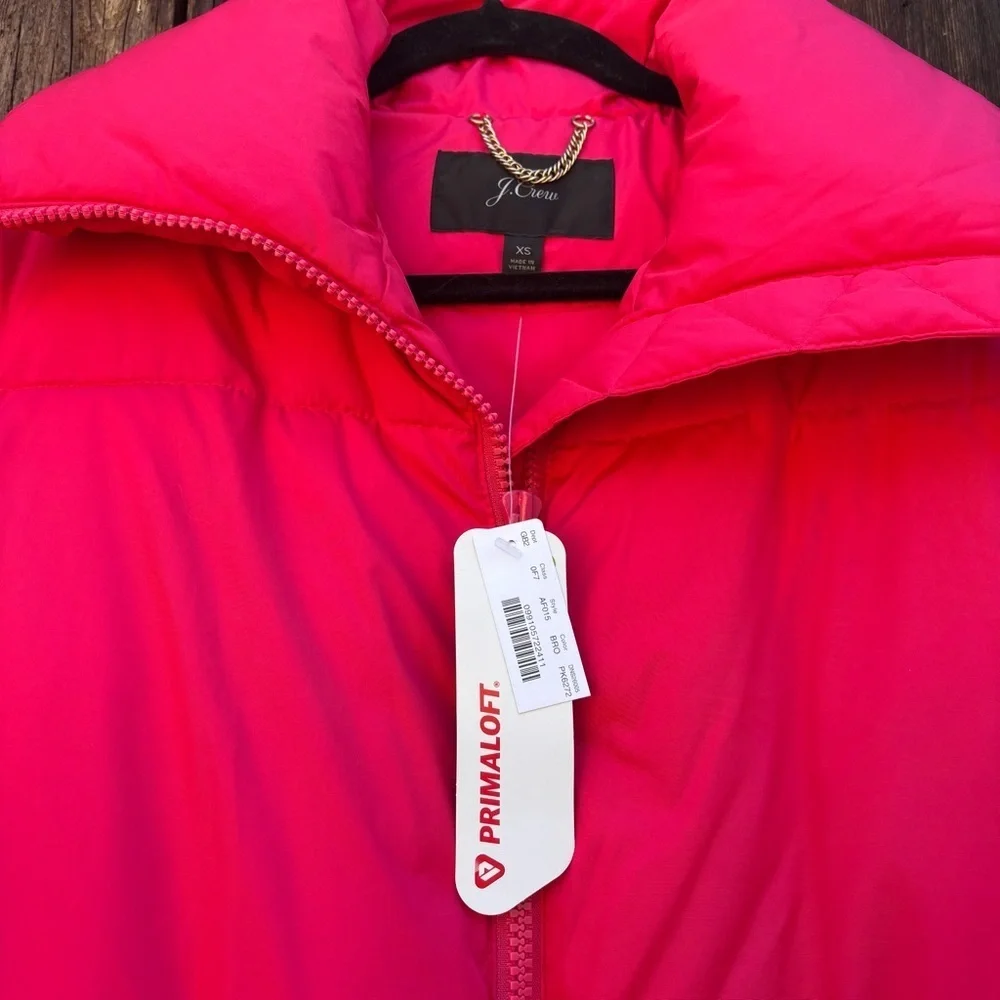 J. Crew Coral Puffer Long Coat w/Belt & Zip-up Front Size XS